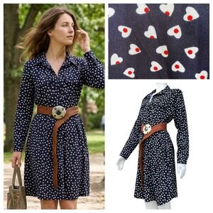 Brave Soul London Jojo Midi Shirt Dress Heart Print Navy